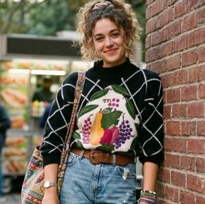 Knitting Needles S Vintage 90s Eclectic Artsy Cottagecore Intarsia Knit Sweater